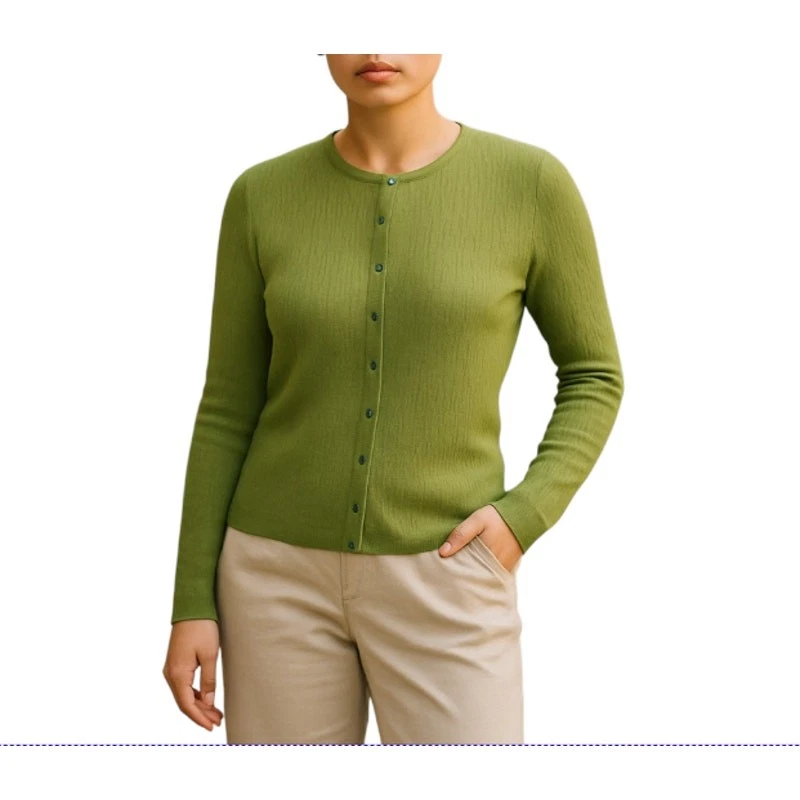 Cárdigan tejido con cable de seda/algodón Joseph A. para mujer L verde ligero oficina ciudad Foto 2 de 4