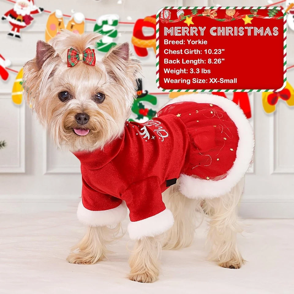 Dog Christmas Dress, Dog Outfit, Pet Fall Clothes (M, Red) - Image 3 of 4