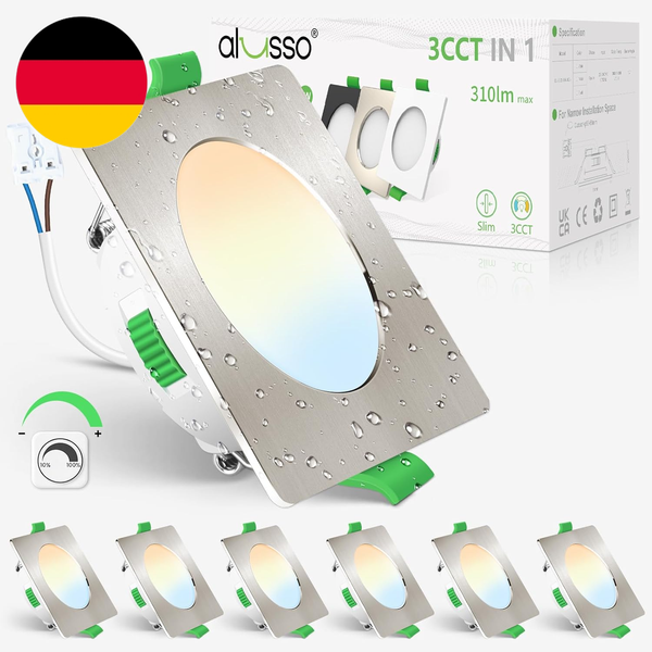 Alusso Led Einbaustrahler 230V Dimmbar 68Mm, 4W 310LM Eckig Led Spots, 3CCT 3000-image