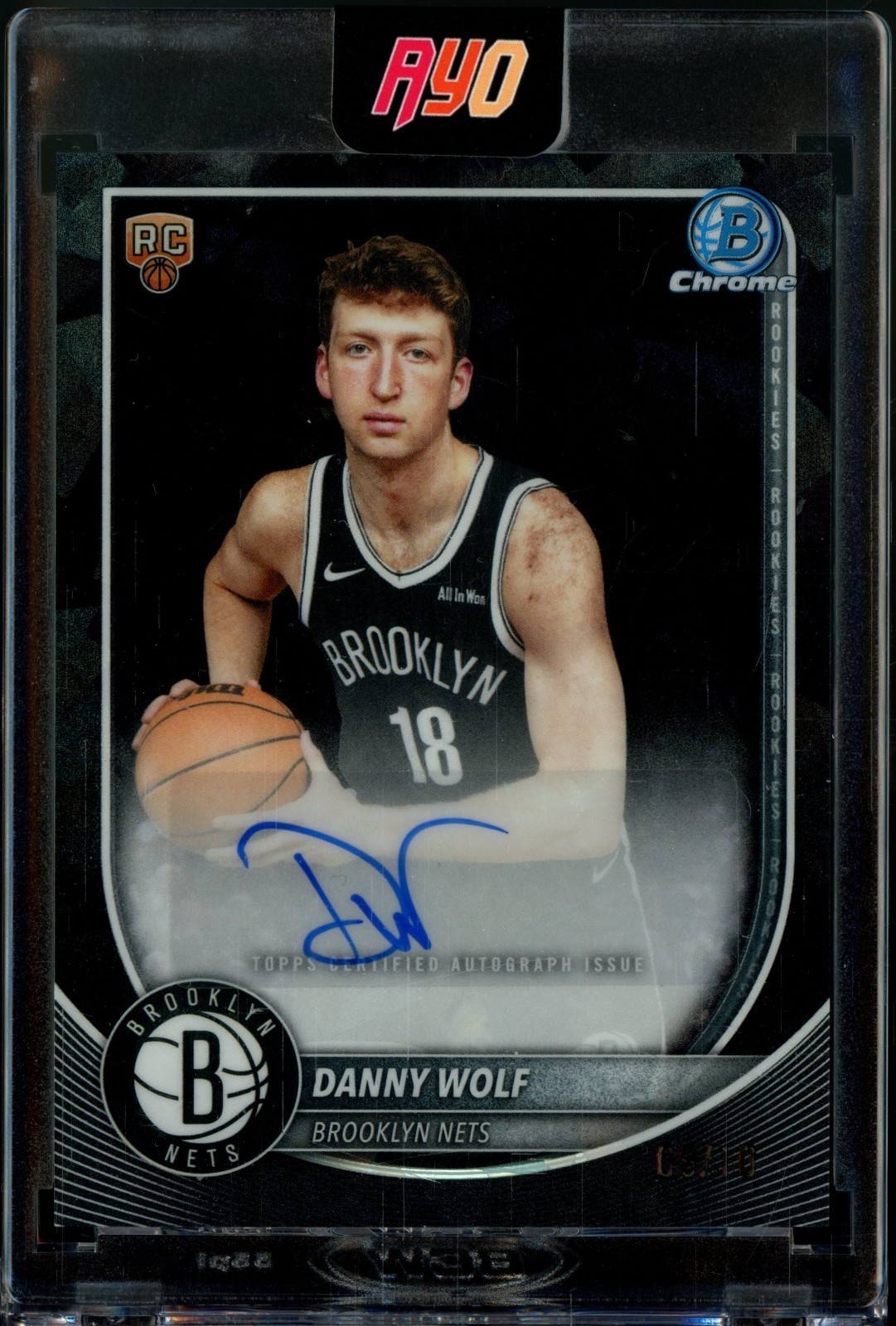 2025 Bowman Sapphire Danny Wolf Chrome Auto RC Black Refractor Rookie /10 - Nets