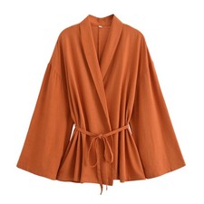 Damen Kimono Yukata Mantel Cardigan Retro Haori Shirtjacke V-Ausschnitt