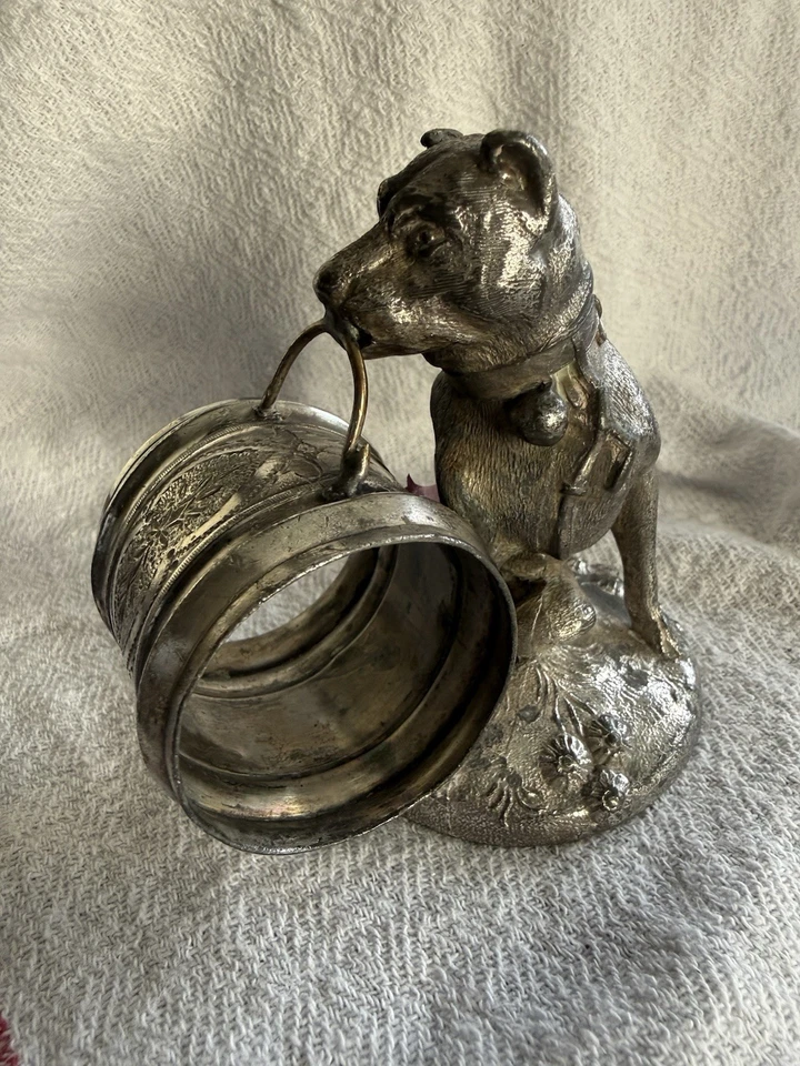 Anillo servilleta figurativo perro coleccionable Simpson Hall Miller & Co plato de plata Foto 4 de 4