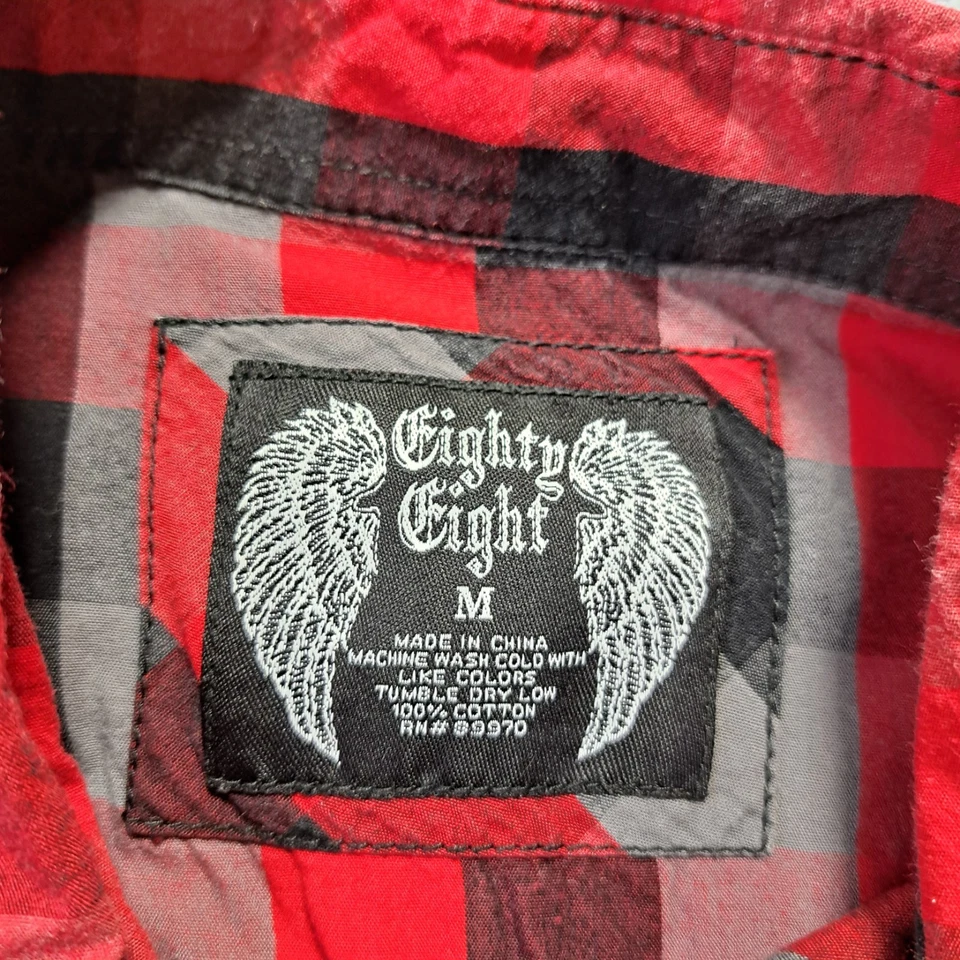 Eighty Eight Button-Up Shirt Mens Size Medium Red Plaid Collared Long Sleeve - Image 4 of 4