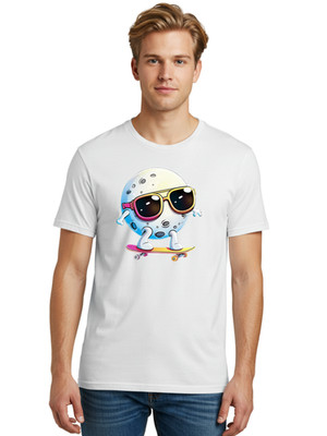 Moon-Skateboarder-9 Mens Graphic Tee, 100% Cotton, Casual Summer Wear