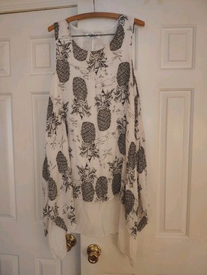 India Boutique White & Black Cotton Blend Pineapple Dress, One Size