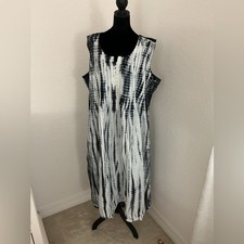 Woman Within Tie Dye Maxi Dress 20W Black White Sleeveless boho