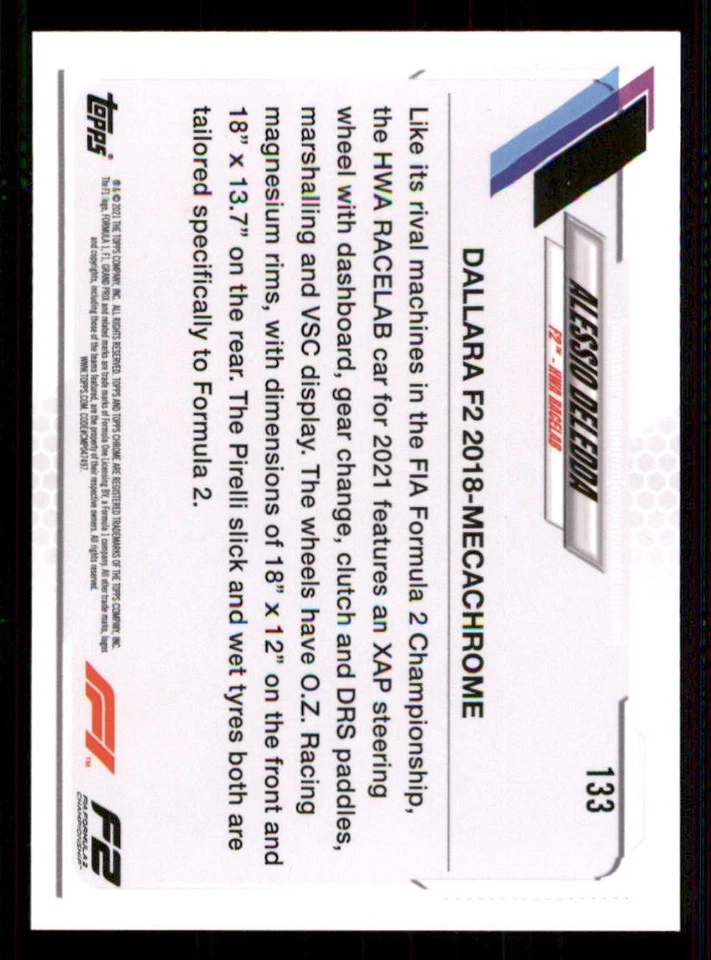 2021 Topps Chrome Formula 1 #133 Alessio Deledda/F2 Cars - Image 2 of 2