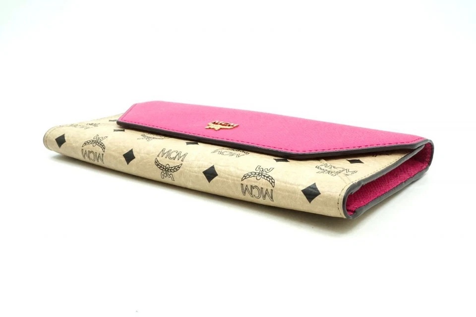 MCM Visetos Logo Tríptico Largo Cartera En Dos Tonos Rosa Cuero 3888k - Imagen 3 de 4