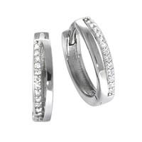 Klappcreolen 925/- Sterling Silber Rhodiniert 1,5 Cm Zirkonia