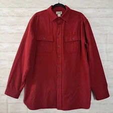 LL Bean Chamois Cloth Heavyweight Flannel Shirt Red Men's Large TALL