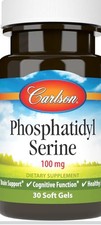 CARLSON PHOSPHATIDYL SERINE 100mg,30 SOFT GELS,EXP.01/2028 BRAIN SUPPORT NEW.