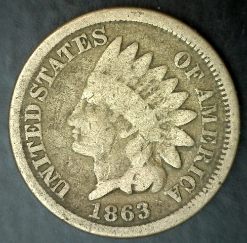 1863 Indian Head Cent 1c US Coin Good Circulated Condition Copper Nickel