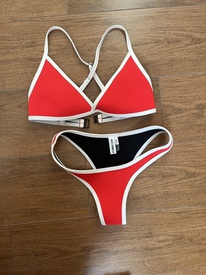HOAKA SWIMWEAR Red Triangle Swim Bikini Set - Small - Scuba Neoprene