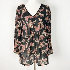 NEW Venezia Fall Floral Lightweight Top Blouse Semi Sheer Dark Size 18-20 Womens