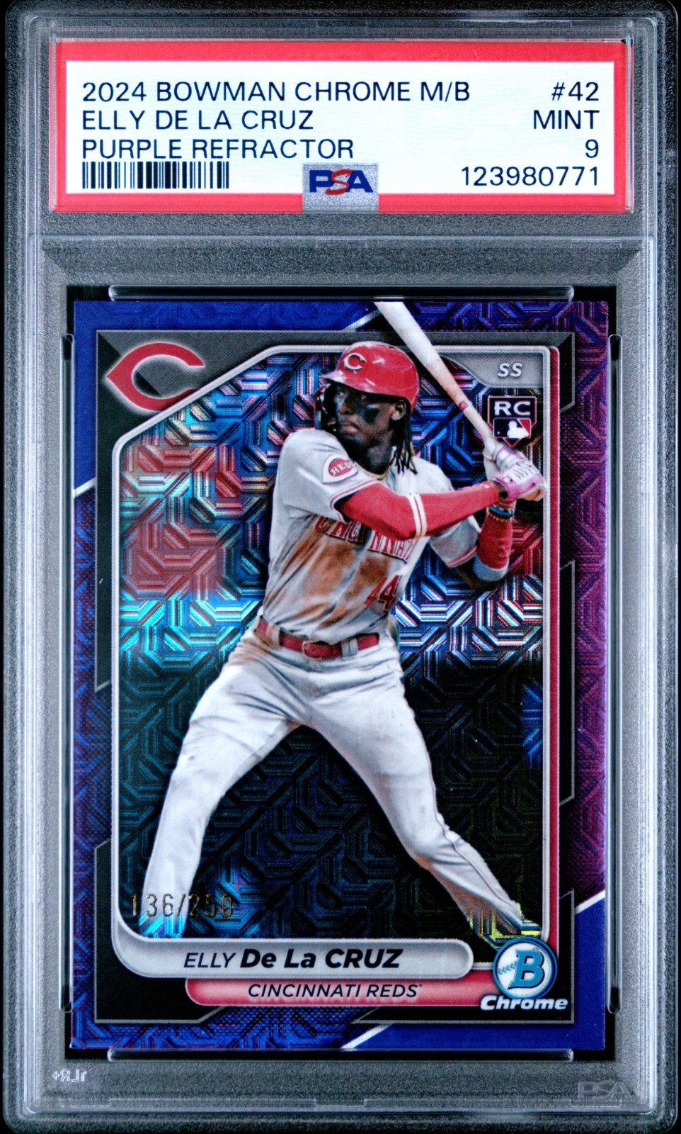 2024 Bowman Chrome Mega Box ELLY DE LA CRUZ Purple Refractor #42 136/250 PSA 9