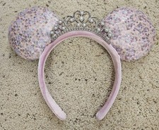 Pink Princess Sequins Mickey Ears with Pearl Tiara/Crown