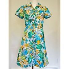 Tropical Hibiscus Hawaiian Floral Midi Shirt Dress Resortcore Coastal Vacation