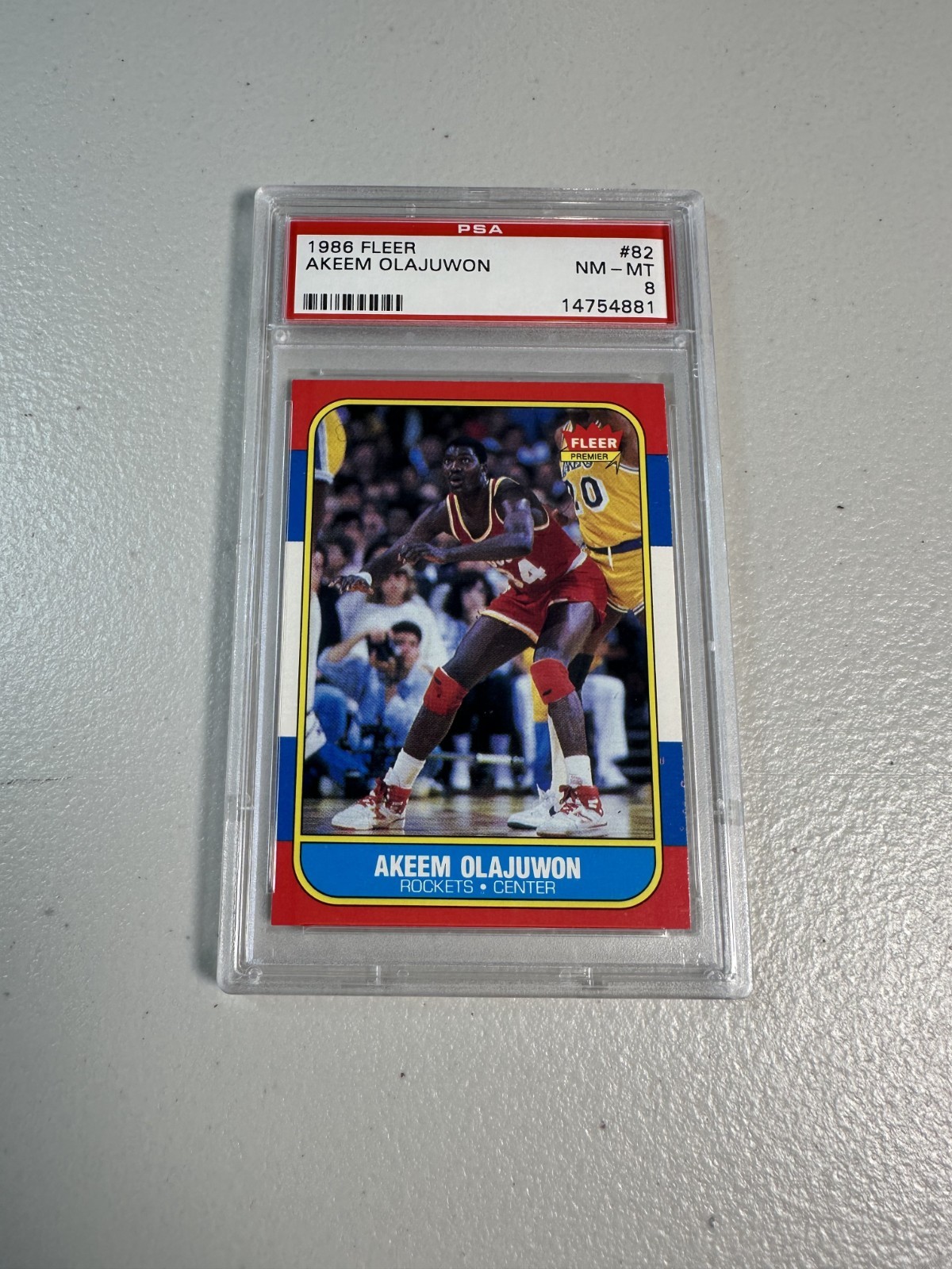 1986 Fleer Akeem Olajuwon #82 Rockets PSA 8 NM-MT Houston Rockets