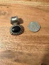 925 Sterling Silver Black Onyx Pendant Large Scalloped Bail