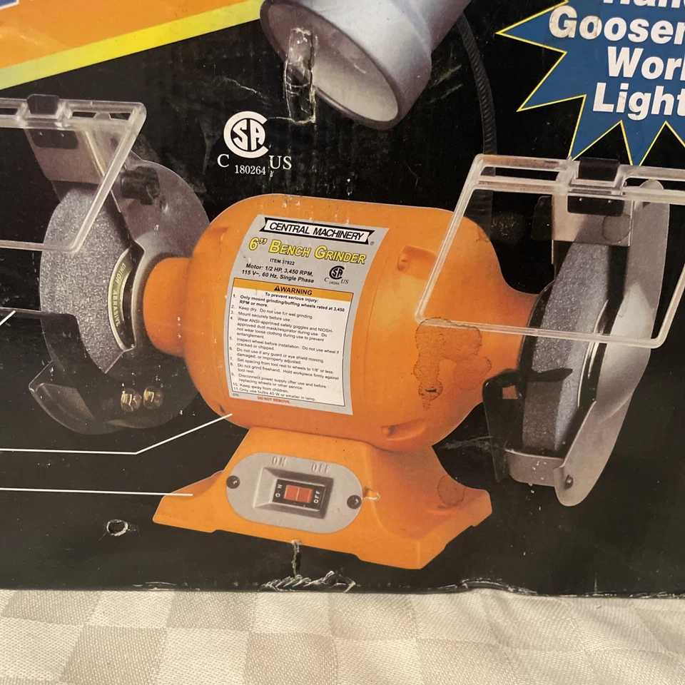 Central Machinery Bench Grinder 39797 6 英寸功能强大 1/2 惠普电机测试工作 — 第 2/3 张图片