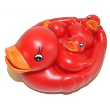 Bright Red Rubber Duck Family Set of 4 - Squeaky Bathtub Toy - Waddlers Brand