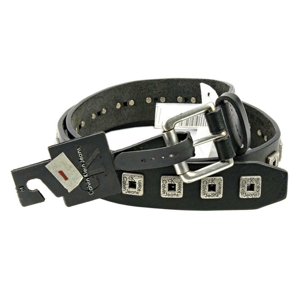 NEW CALVIN KLEIN Belt Vintage 90s Medium Black Logo Studded - Main Image