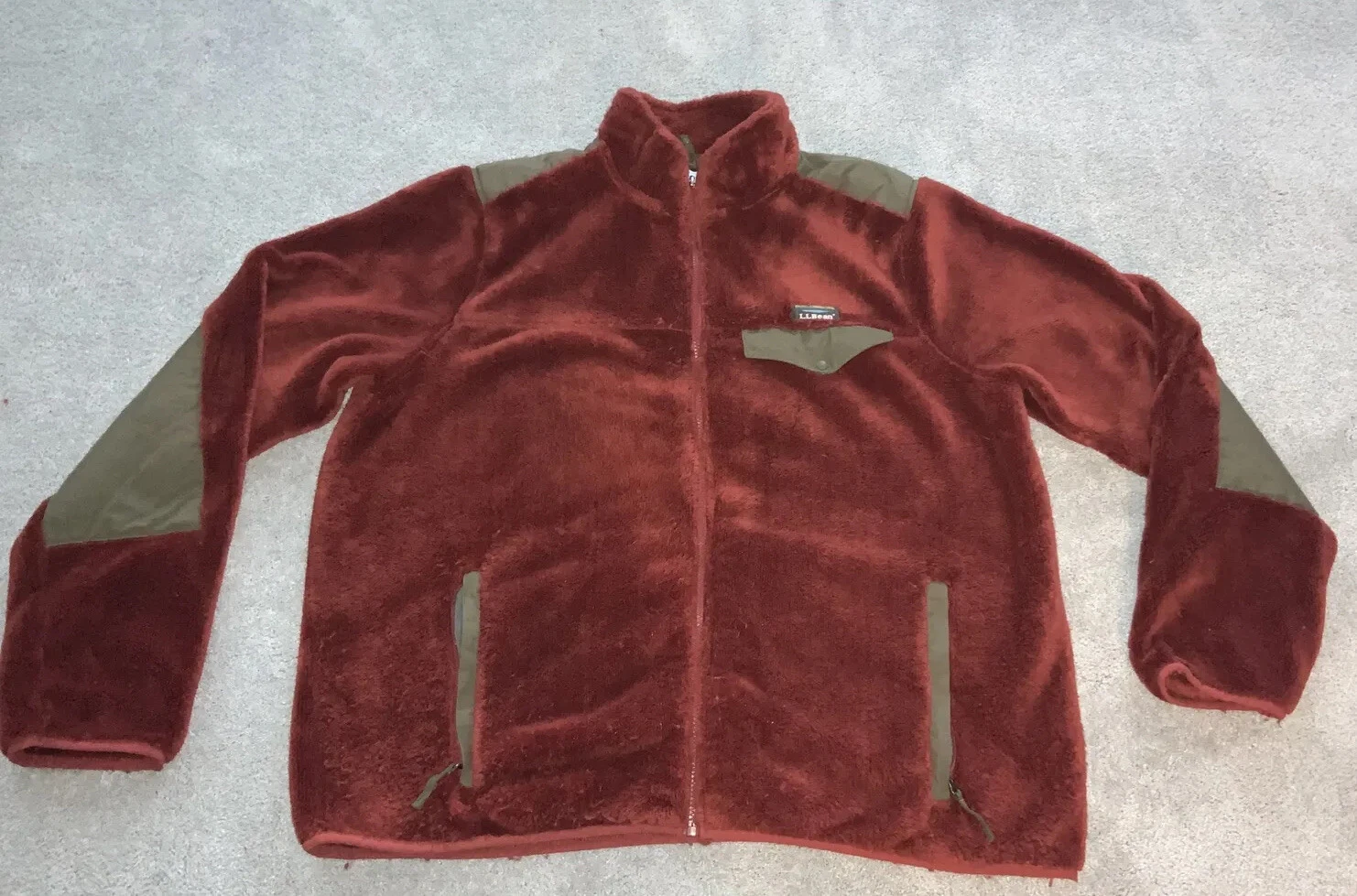 ll bean Hi-pile Shag fleece jacket mens XL Full Zip Red/burgundy