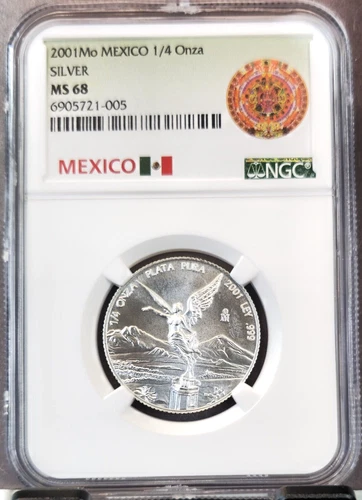 2001 MEXICO SILVER 1/4 ONZA LIBERTAD NGC MS 68 BEAUTIFUL SCARCE GEM COIN