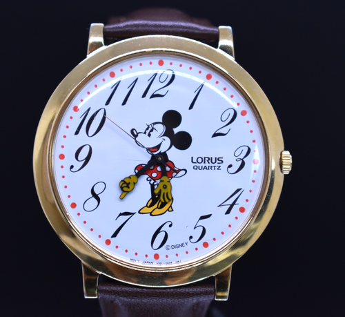 Vtg LORUS Disney Large Minnie Mouse Watch Fat-Boy Leather NEW BATTERY & BAND