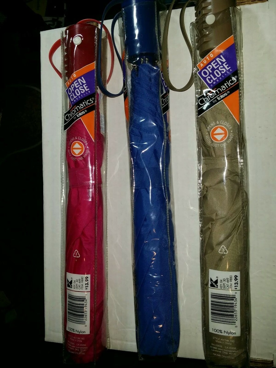 NEW Totes Chromatics Pushbutton Automatic Open Umbrella