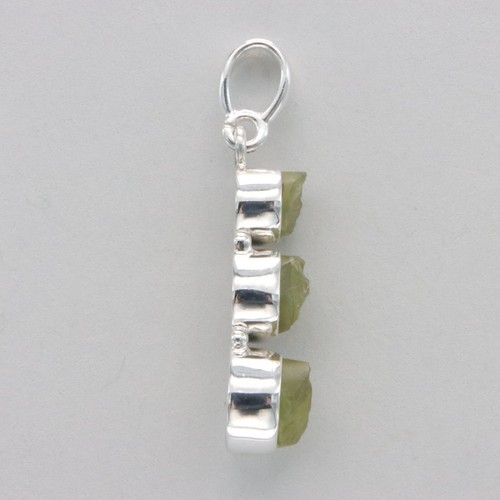 Triple Round Green Natural Cut PERIDOT Pendant 925 STERLING SILVER Rough #15e - Picture 3 of 8