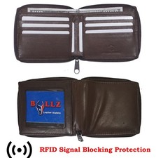 RFID Genuine Leather Men's Zipper Zip-Around Organizer Bifold Wallet Brown New