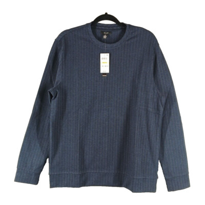 NWT $65 ALFANI Men Pinstripe Office Sweatshirt M(8-10) Blue Knit Pullover