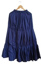Indian Navy Blue Solid Long Frill Skirt Cotton Skirts Women's Clothing Skirts US