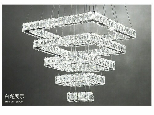 LED Square K9 Crystal Chrome Lamp Large Stair Chandelier Light Living Room Hotel - Picture 12 of 13