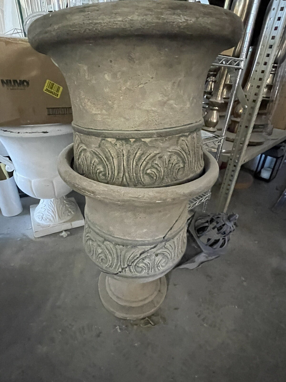 Set of 2 Cream/ Brownish Faux Stone Planters/ Urns Lightweight eBay