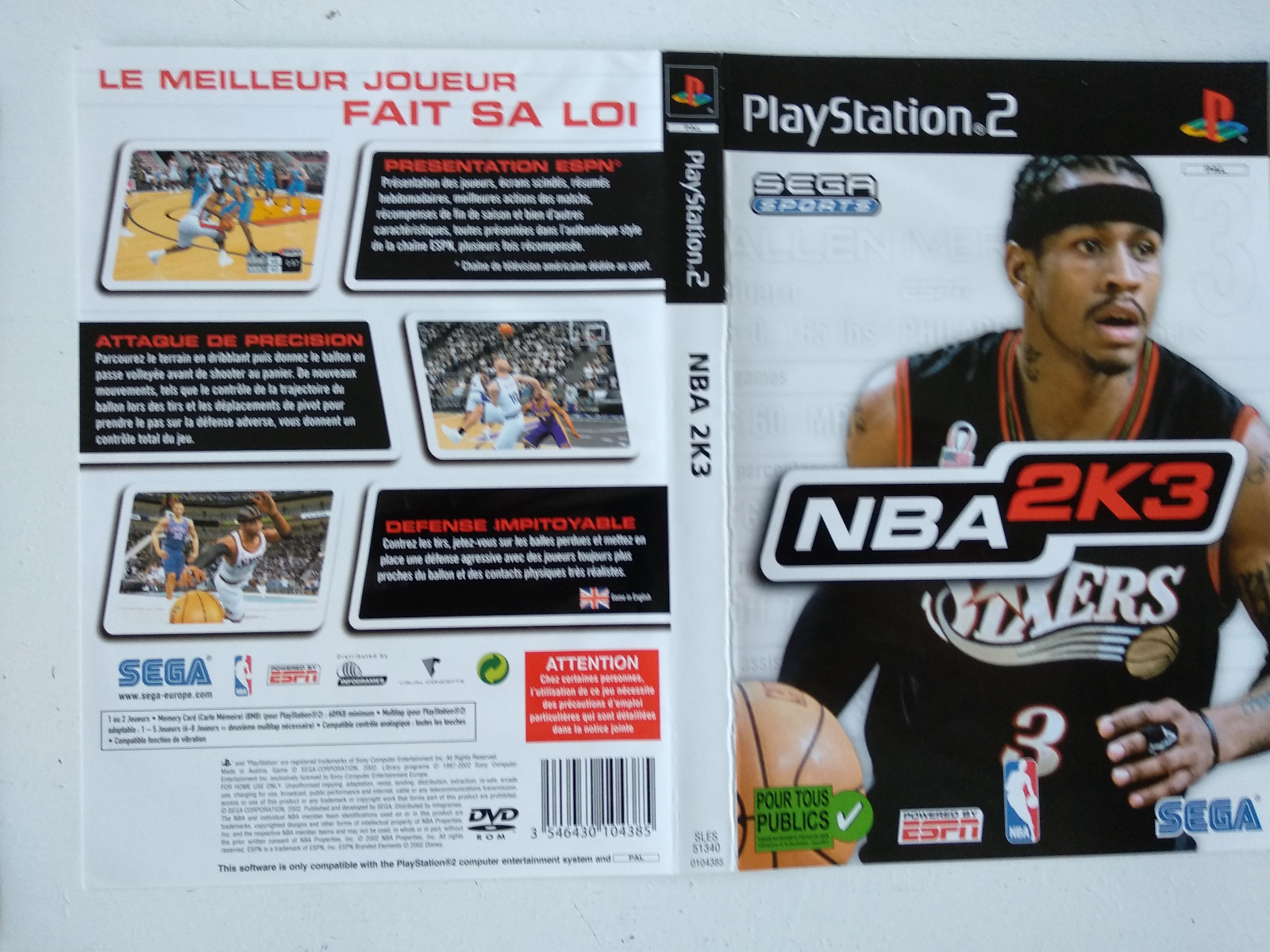 Jaquette/Front-Back cover NBA 2k3 Sony Playstation PS2 FR