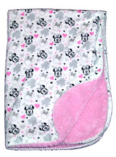 Disney Baby Minnie Mouse Blanket White Gray Pink Black Hearts Pom Pom Edge Soft