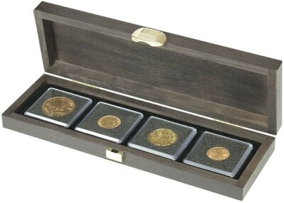 Lindner S2490 4 Wooden Box Carus S 4x 50 Mm For Octo Carree Coin Capsules