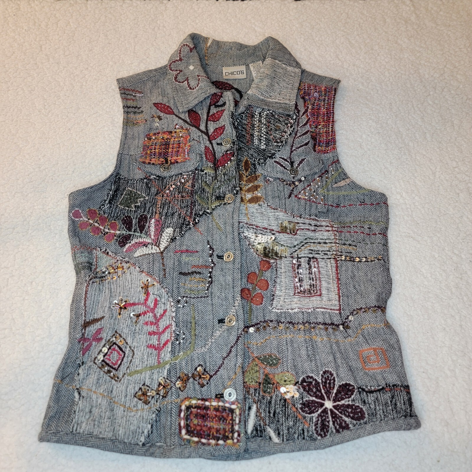 Chicos Vest Small Patchwork Embroidered  Sashiko … - image 7