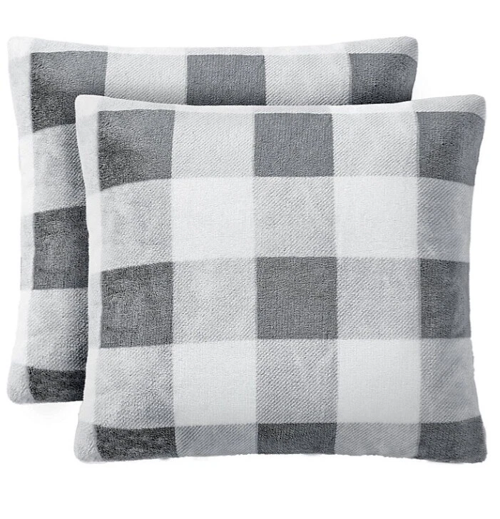 Set of 2 Gray Buffalo Plaid Plush Decor Throw Pillows - 16” - The