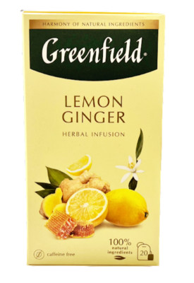 GREENFIELD Tea LEMON GINGER 20 Tea Bags*2gr Made in Russia NO GMO RF Herbal