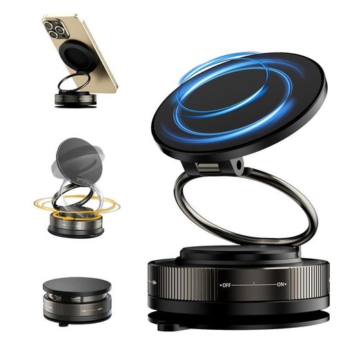Vacuum Suction Cup Car Mount Tri-Fold Stand Magnetic Phone Holder for All Phones - 第 1/28 張圖片