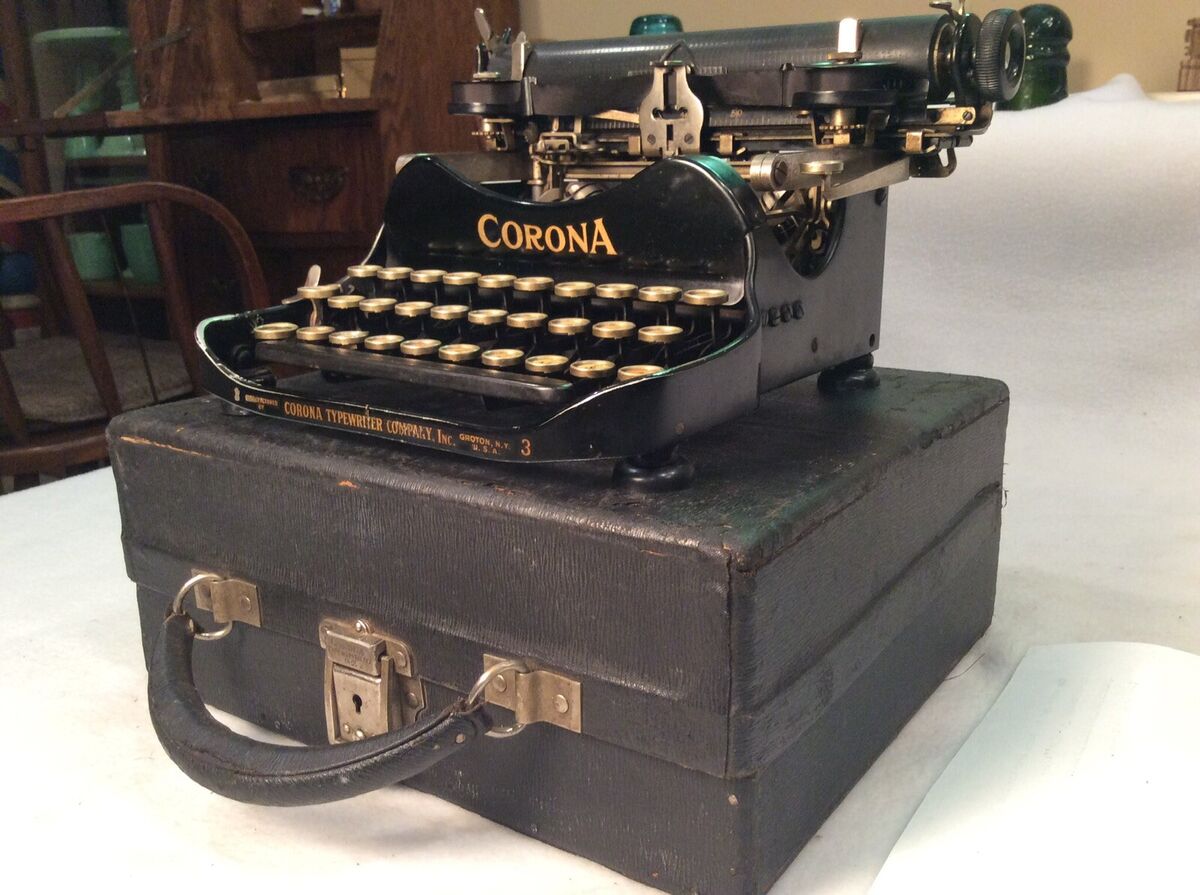 Vintage 1922 Folding Corona 3 Portable Typewriter & Case-V/Nice