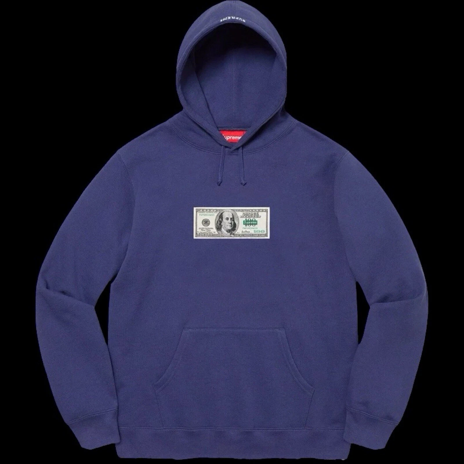Sweat à capuche Supreme Franklin SS20 bleu marine délavé homme XL NEUF DS