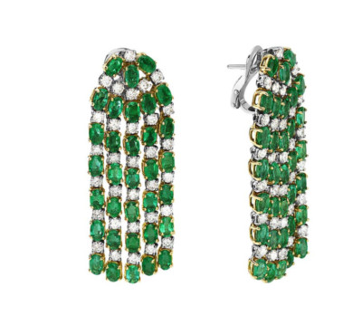 Feature 15.23CT Green Emeralds & Lab-Created 4.77CT Diamonds Waterfall Earrings