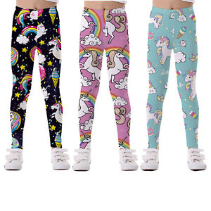 Kids Girls Casual Leggings Stretchy Rainbow Horse Print Pants Trousers Costumes 