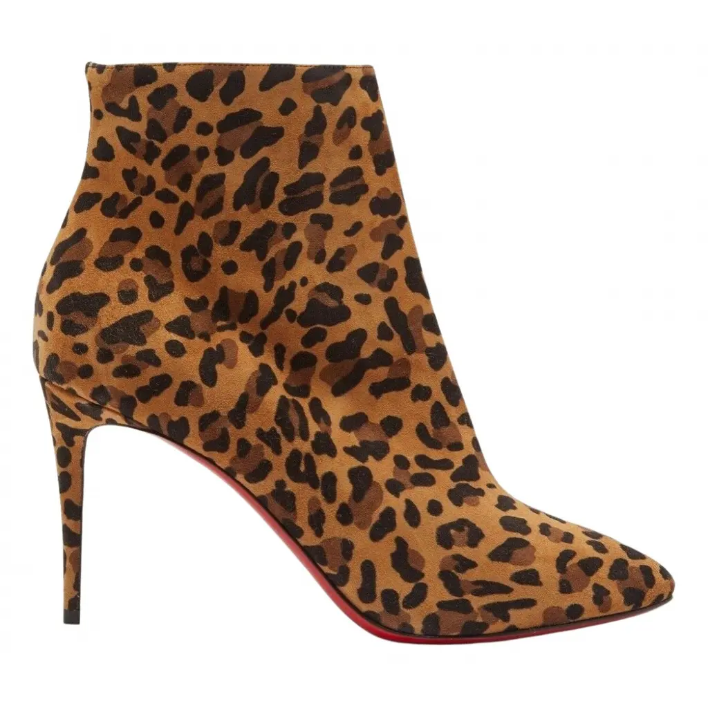 Christian Louboutin Eloise Booty 85 Black Brown Leopard Rio Ankle Heel Boot 34.5