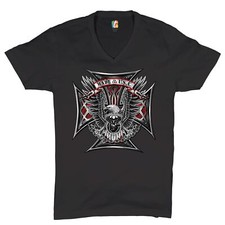 Made in the USA Biker Cross V-Neck T-shirt American Eagle Motorcycle Tee