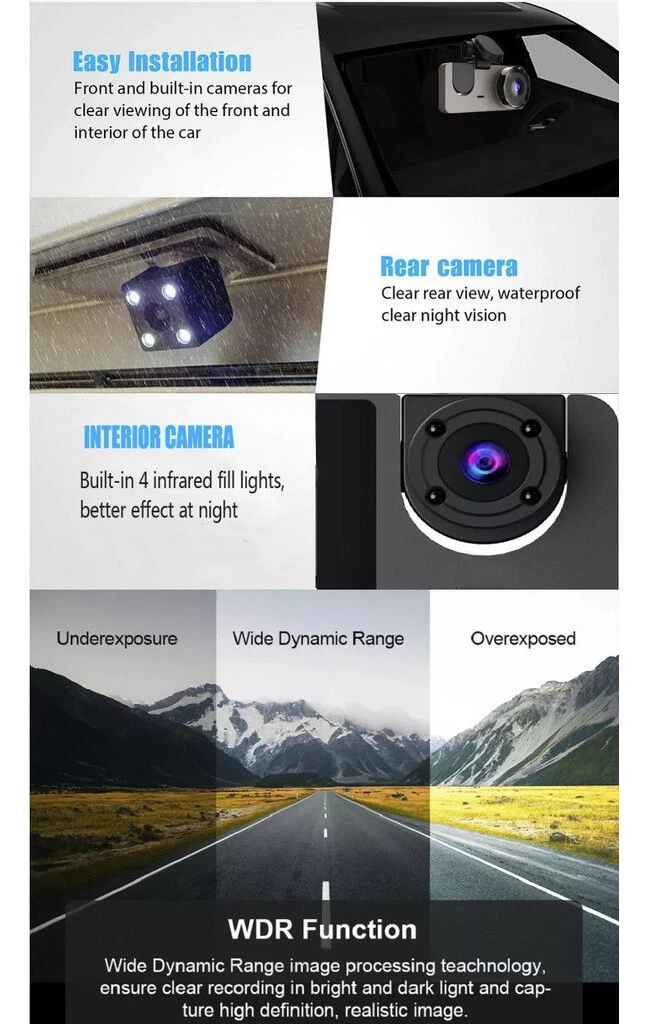 Triple lens driving recorder HD night vision surveillance dual camera - Picture 9 of 9